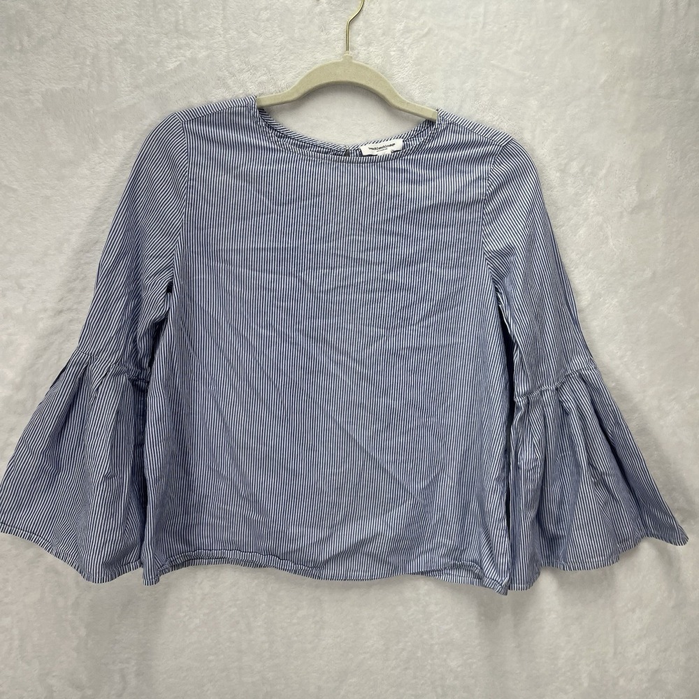 Beach Lunch Lounge Striped Flare Sleeve Top Womens Small Coastal Summer